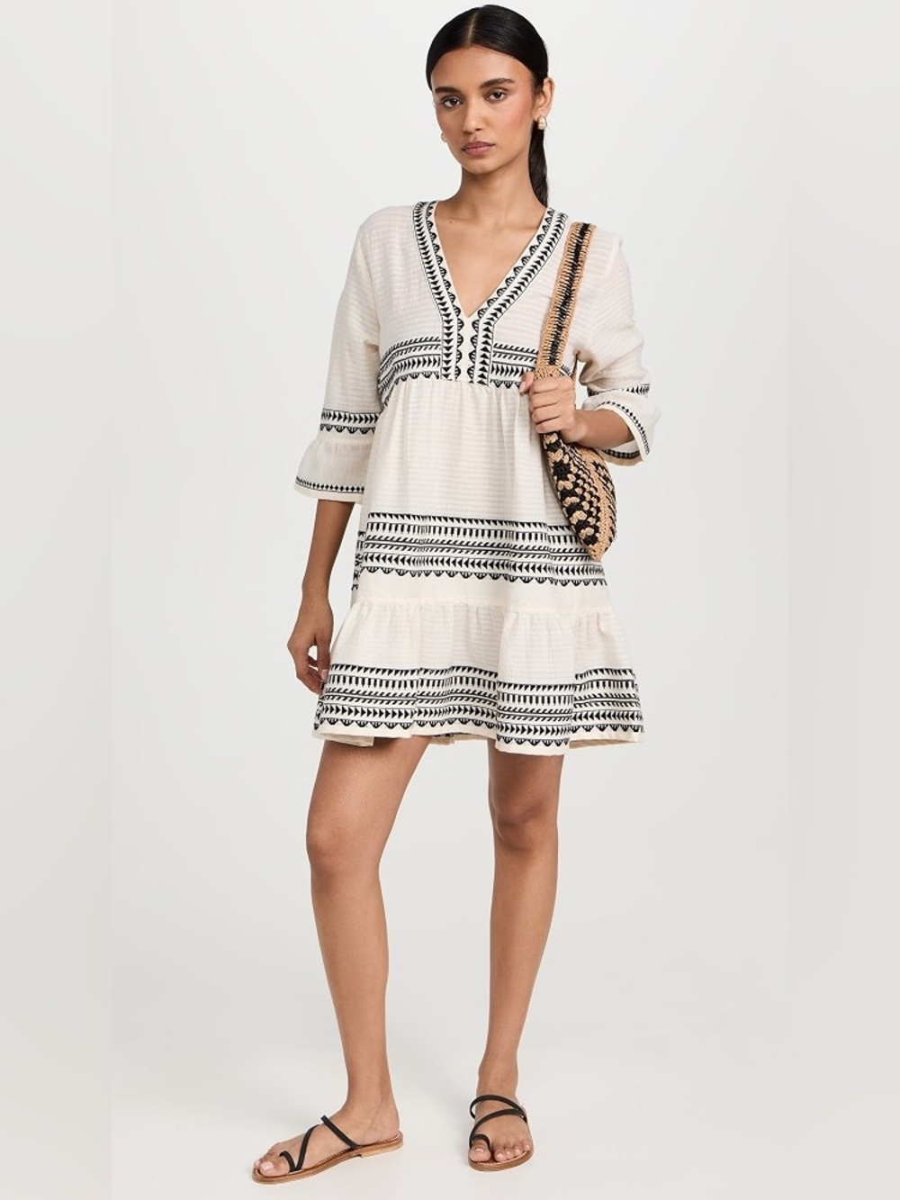 Lemlem Hanna Flutter Dress in White and black